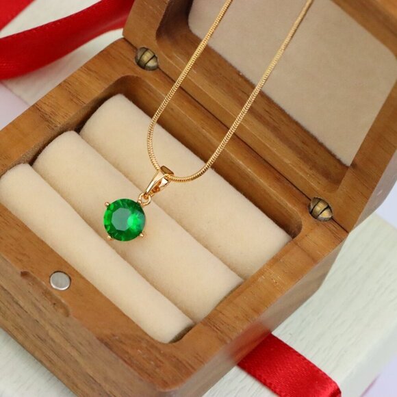 "Round Green Stone Pendant in Rose Gold Finish, XPPT1560 - Picture 4 of 14